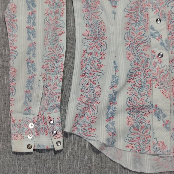 VINTAGE H Bar C Shirt Womens Long Tail Western Pearl Snap Paisley AOP - Picture 3 of 13